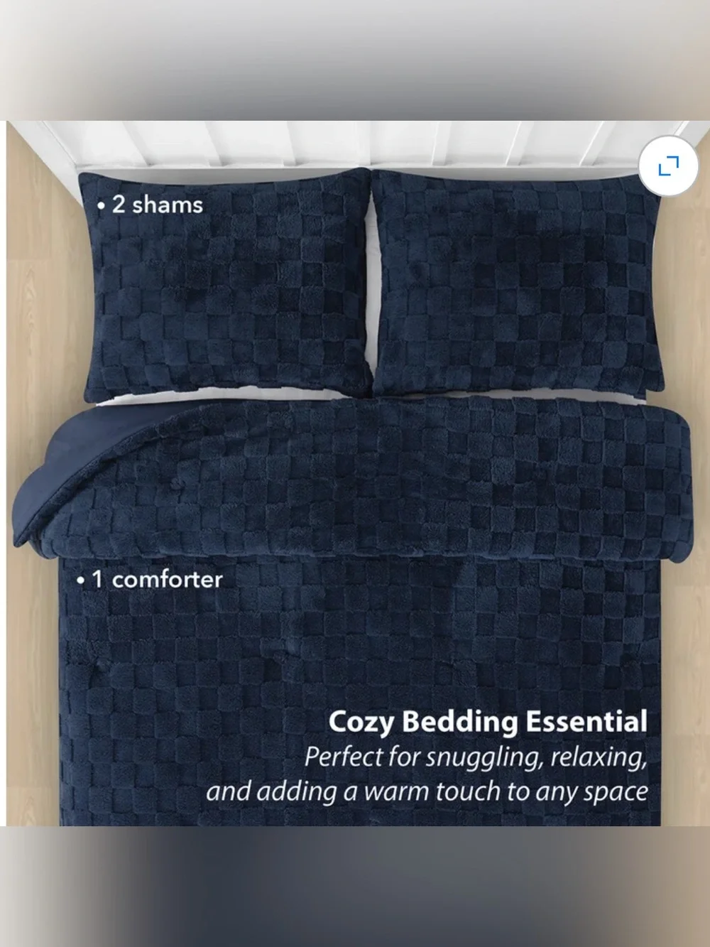 3-Piece Navy Embossed Checkerboard Comforter Set Twin/Full-NEW